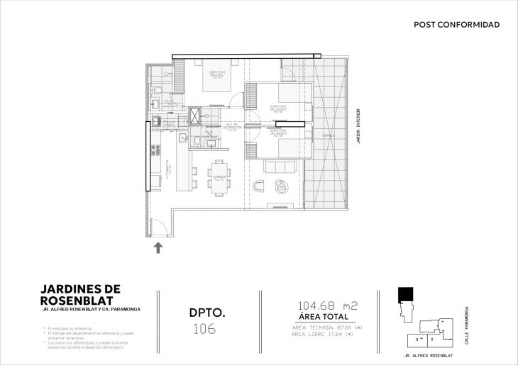 Plano del modelo 106 del proyecto JARDINES DE ROSENBLAT en Santiago De Surco