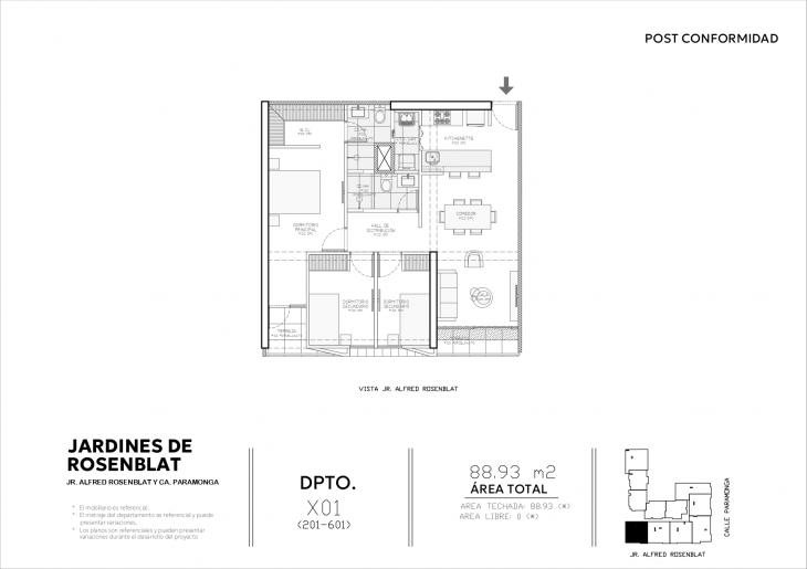 Plano del modelo X01 del proyecto JARDINES DE ROSENBLAT en Santiago De Surco