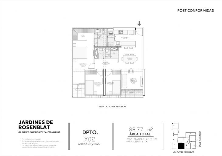 Plano del modelo X02 del proyecto JARDINES DE ROSENBLAT en Santiago De Surco