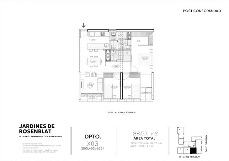 Plano del modelo X03 del proyecto JARDINES DE ROSENBLAT en Santiago De Surco