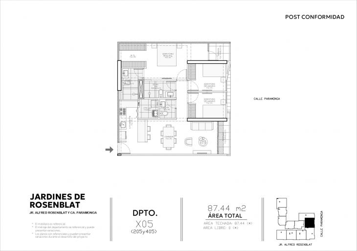 Plano del modelo X05 del proyecto JARDINES DE ROSENBLAT en Santiago De Surco