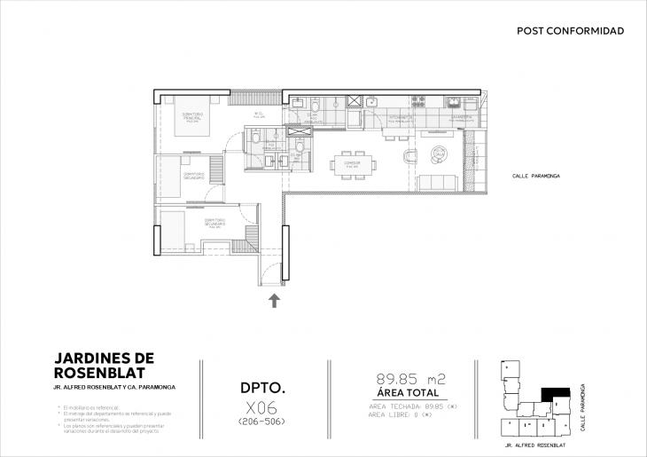 Plano del modelo X06 del proyecto JARDINES DE ROSENBLAT en Santiago De Surco