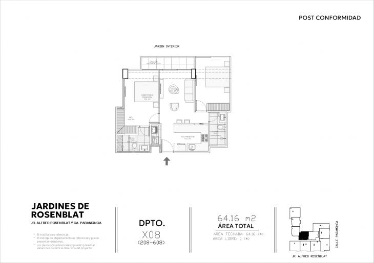 Plano del modelo X08 del proyecto JARDINES DE ROSENBLAT en Santiago De Surco
