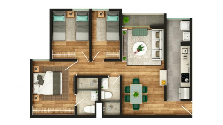 Plano del modelo B del proyecto Del Parque Chiclayo Briz en Lambayeque