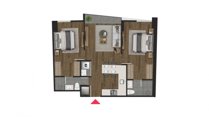 Plano del modelo Mariposa del proyecto Casaparq Monterrico - IV en Santiago De Surco
