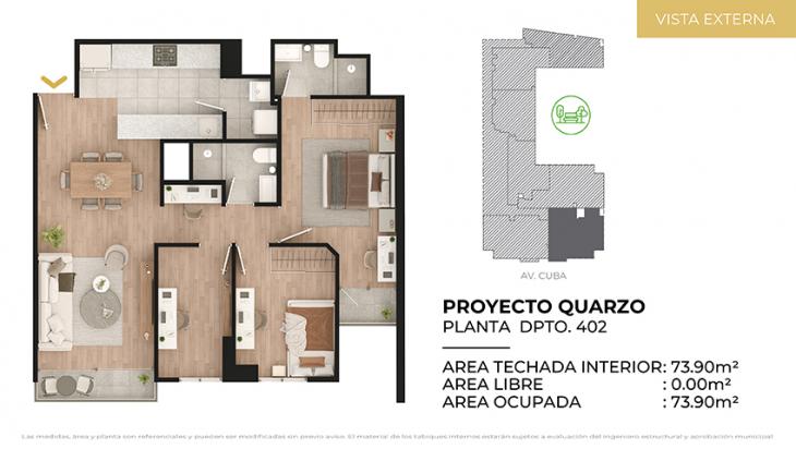 Plano del modelo Tipo 2 del proyecto CIUDARIS I QUARZO en Jesus Maria