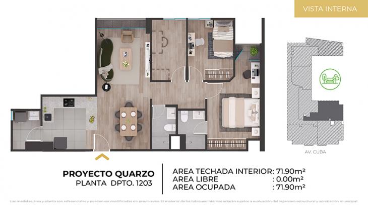 Plano del modelo Tipo 3 del proyecto CIUDARIS I QUARZO en Jesus Maria