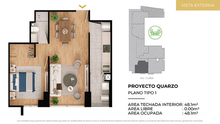 Plano del modelo Tipo 1 del proyecto CIUDARIS I QUARZO en Jesus Maria