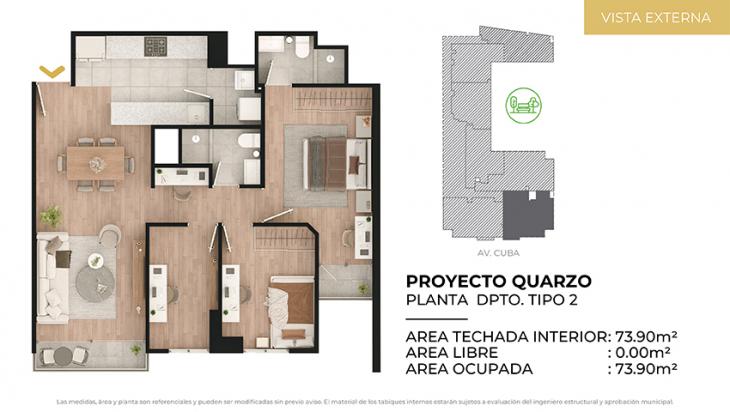 Plano del modelo Tipo 2 del proyecto CIUDARIS I QUARZO en Jesus Maria