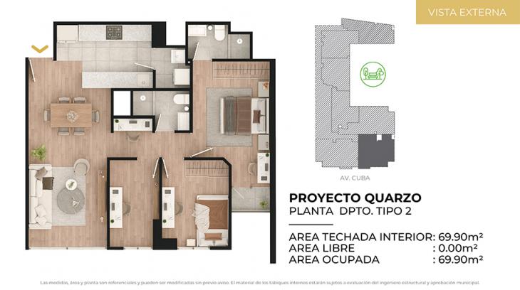 Plano del modelo Tipo 2 del proyecto CIUDARIS I QUARZO en Jesus Maria