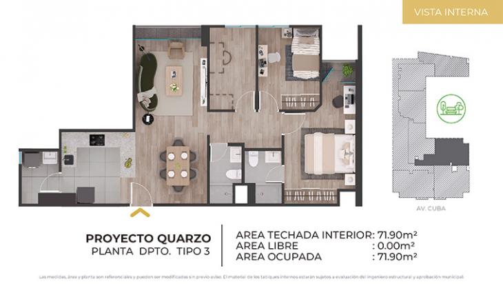 Plano del modelo Tipo 3 del proyecto CIUDARIS I QUARZO en Jesus Maria