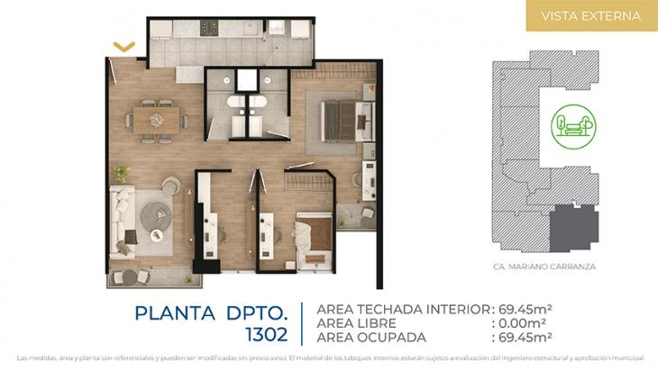 Plano del modelo Tipo 2 del proyecto CIUDARIS  I  ICONIK PARK en Cercado De Lima