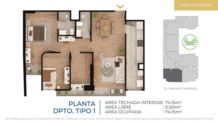 Plano del modelo Tipo 1 del proyecto CIUDARIS  I  ICONIK PARK en Cercado De Lima