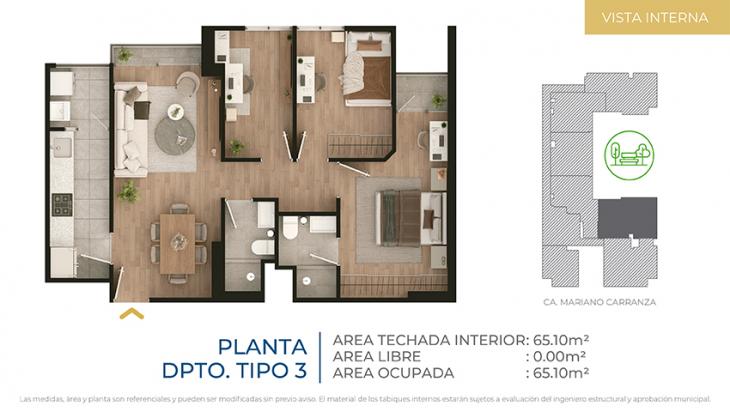 Plano del modelo Tipo 3 del proyecto CIUDARIS  I  ICONIK PARK en Cercado De Lima