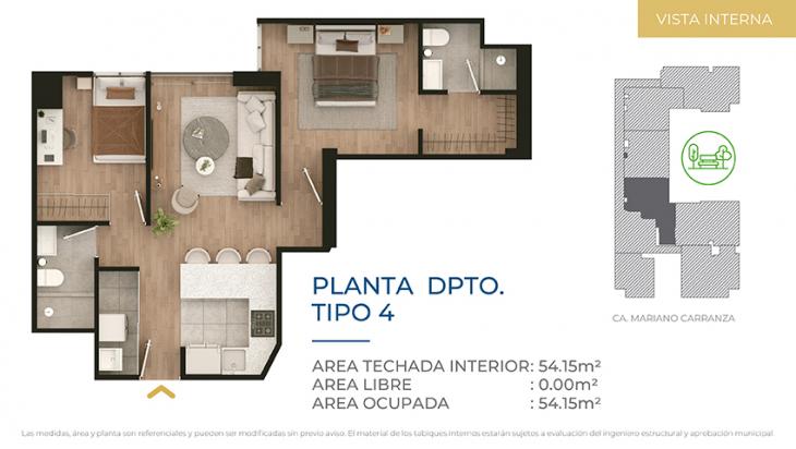 Plano del modelo Tipo 4 del proyecto CIUDARIS  I  ICONIK PARK en Cercado De Lima