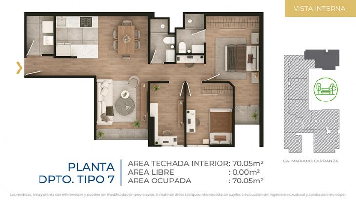 Plano del modelo Tipo 7 del proyecto CIUDARIS  I  ICONIK PARK en Cercado De Lima