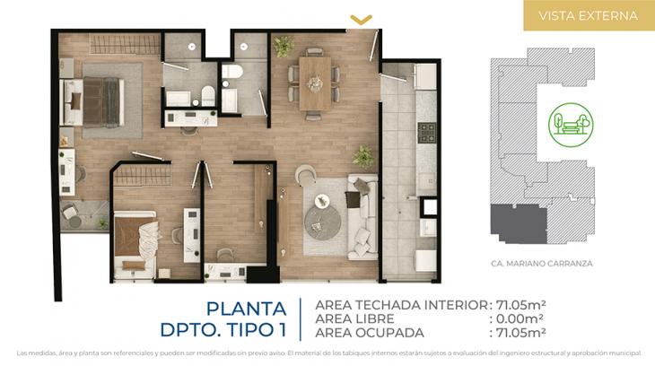 Plano del modelo Tipo 1 del proyecto CIUDARIS  I  ICONIK PARK en Cercado De Lima