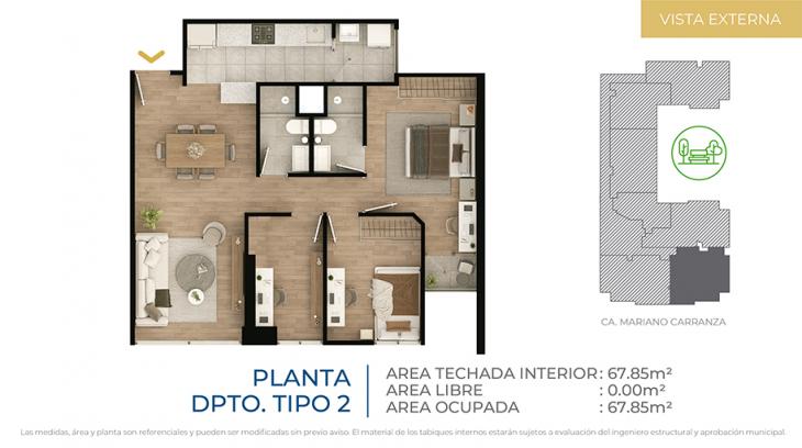 Plano del modelo Tipo 2 del proyecto CIUDARIS  I  ICONIK PARK en Cercado De Lima