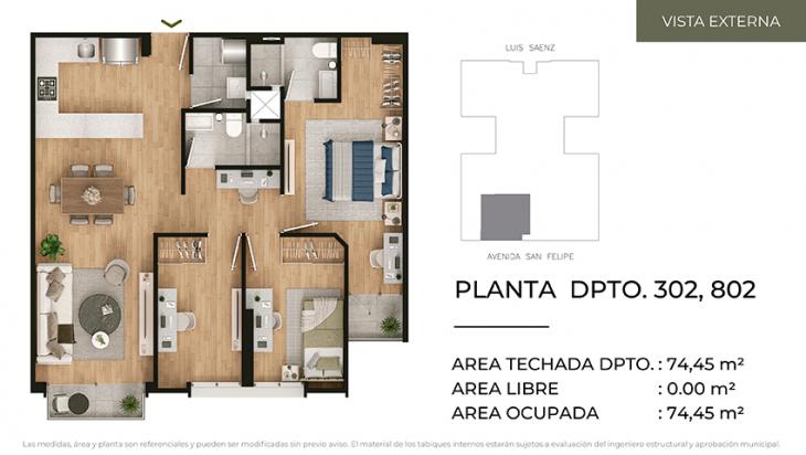 Plano del modelo Tipo 2 del proyecto CIUDARIS - OLIVE PARK en Jesus Maria