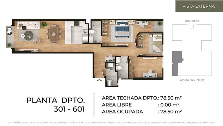 Plano del modelo Tipo 1 del proyecto CIUDARIS - OLIVE PARK en Jesus Maria