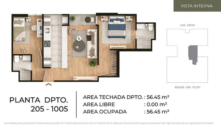 Plano del modelo Tipo 5 del proyecto CIUDARIS - OLIVE PARK en Jesus Maria