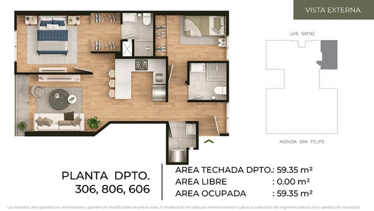 Plano del modelo Tipo 6 del proyecto CIUDARIS - OLIVE PARK en Jesus Maria