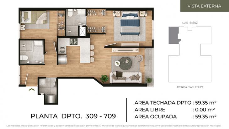 Plano del modelo Tipo 9 del proyecto CIUDARIS - OLIVE PARK en Jesus Maria