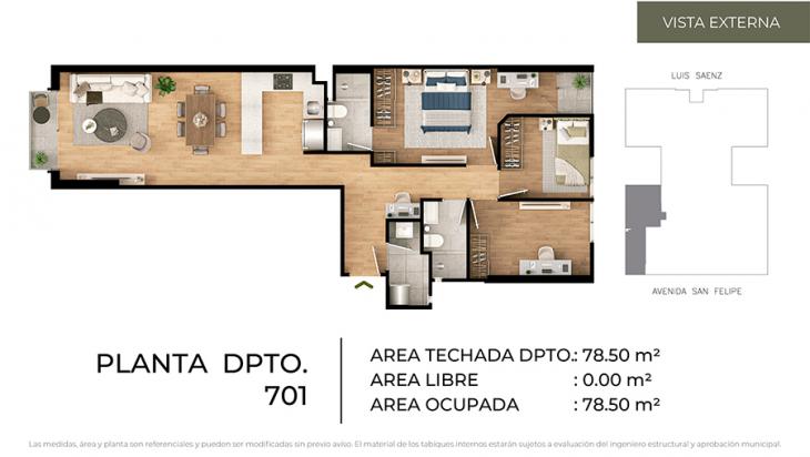 Plano del modelo Tipo 1 del proyecto CIUDARIS - OLIVE PARK en Jesus Maria