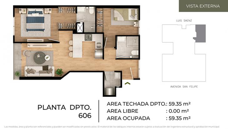 Plano del modelo Tipo 6 del proyecto CIUDARIS - OLIVE PARK en Jesus Maria