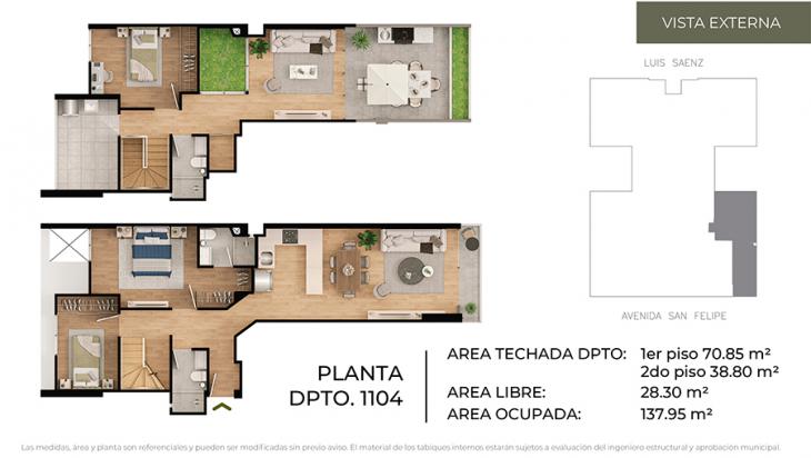 Plano del modelo Tipo 4 del proyecto CIUDARIS - OLIVE PARK en Jesus Maria