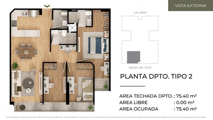 Plano del modelo Tipo 2 del proyecto CIUDARIS - OLIVE PARK en Jesus Maria