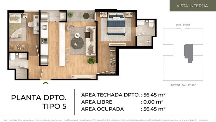 Plano del modelo Tipo 5 del proyecto CIUDARIS - OLIVE PARK en Jesus Maria