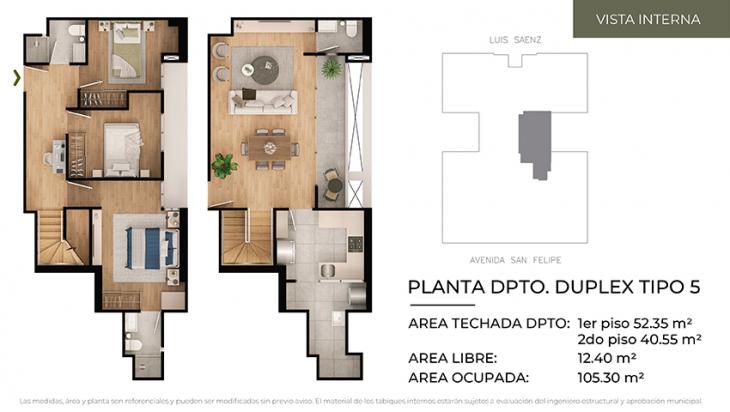 Plano del modelo Tipo 5 del proyecto CIUDARIS - OLIVE PARK en Jesus Maria