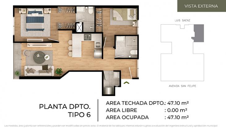 Plano del modelo Tipo 6 del proyecto CIUDARIS - OLIVE PARK en Jesus Maria