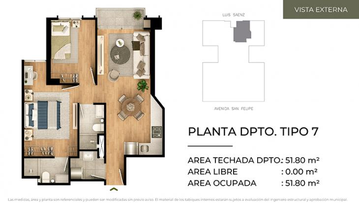 Plano del modelo Tipo 7 del proyecto CIUDARIS - OLIVE PARK en Jesus Maria