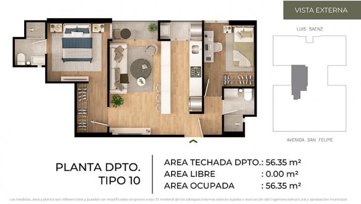 Plano del modelo Tipo 10 del proyecto CIUDARIS - OLIVE PARK en Jesus Maria
