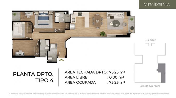 Plano del modelo Tipo 4 del proyecto CIUDARIS - OLIVE PARK en Jesus Maria