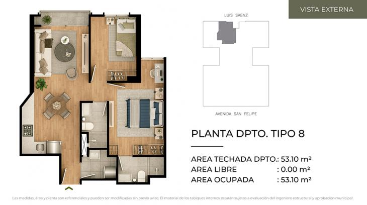 Plano del modelo Tipo 8 del proyecto CIUDARIS - OLIVE PARK en Jesus Maria