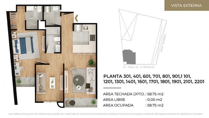 Plano del modelo Tipo 1 del proyecto CIUDARIS I TULIV en Lince