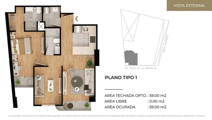 Plano del modelo Tipo 1 del proyecto CIUDARIS I TULIV en Lince