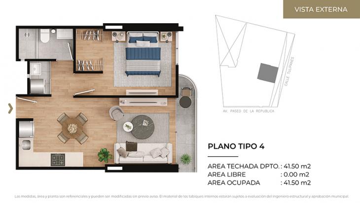 Plano del modelo Tipo 4 del proyecto CIUDARIS I TULIV en Lince