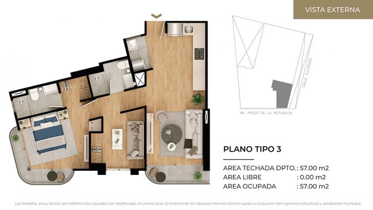 Plano del modelo Tipo 3 del proyecto CIUDARIS I TULIV en Lince