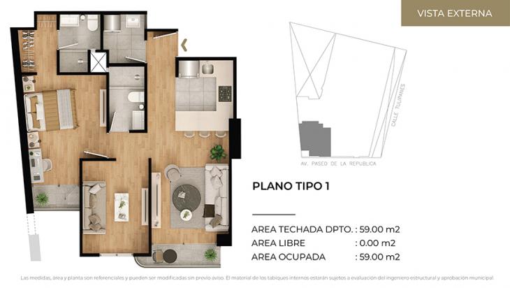Plano del modelo Tipo 1 del proyecto CIUDARIS I TULIV en Lince