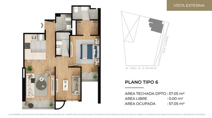 Plano del modelo Tipo 6 del proyecto CIUDARIS I TULIV en Lince