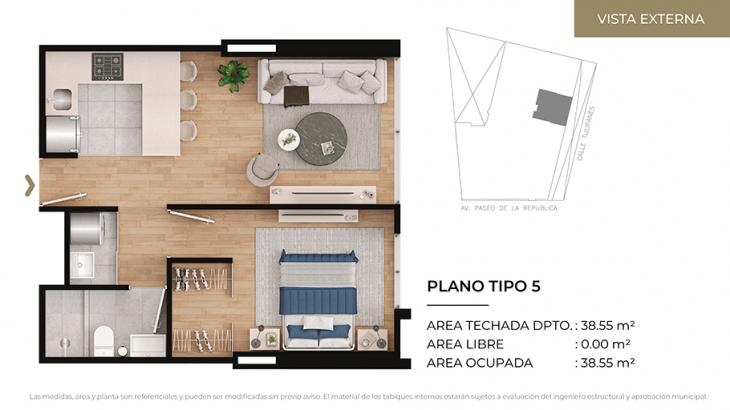 Plano del modelo Tipo 5 del proyecto CIUDARIS I TULIV en Lince