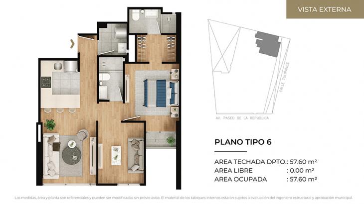 Plano del modelo Tipo 6 del proyecto CIUDARIS I TULIV en Lince