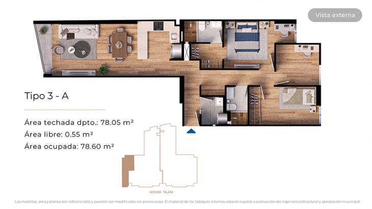 Plano del modelo Tipo 3-A del proyecto MONDRIAN en Jesus Maria