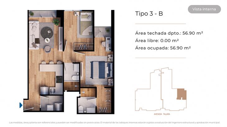 Plano del modelo Tipo 3-B del proyecto MONDRIAN en Jesus Maria