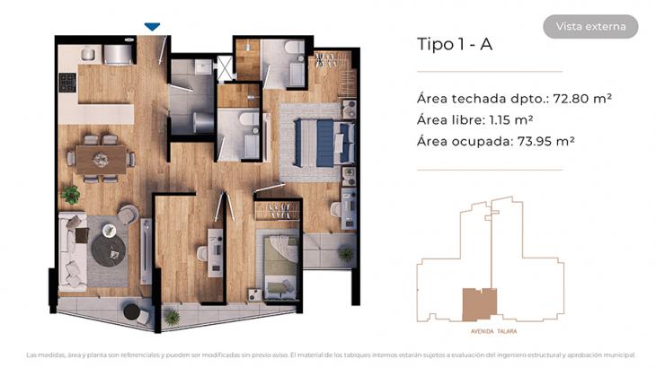 Plano del modelo Tipo 1-A del proyecto MONDRIAN en Jesus Maria