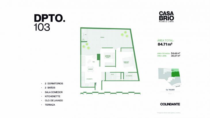 Plano del modelo 103 del proyecto Casa Brío en Pueblo Libre